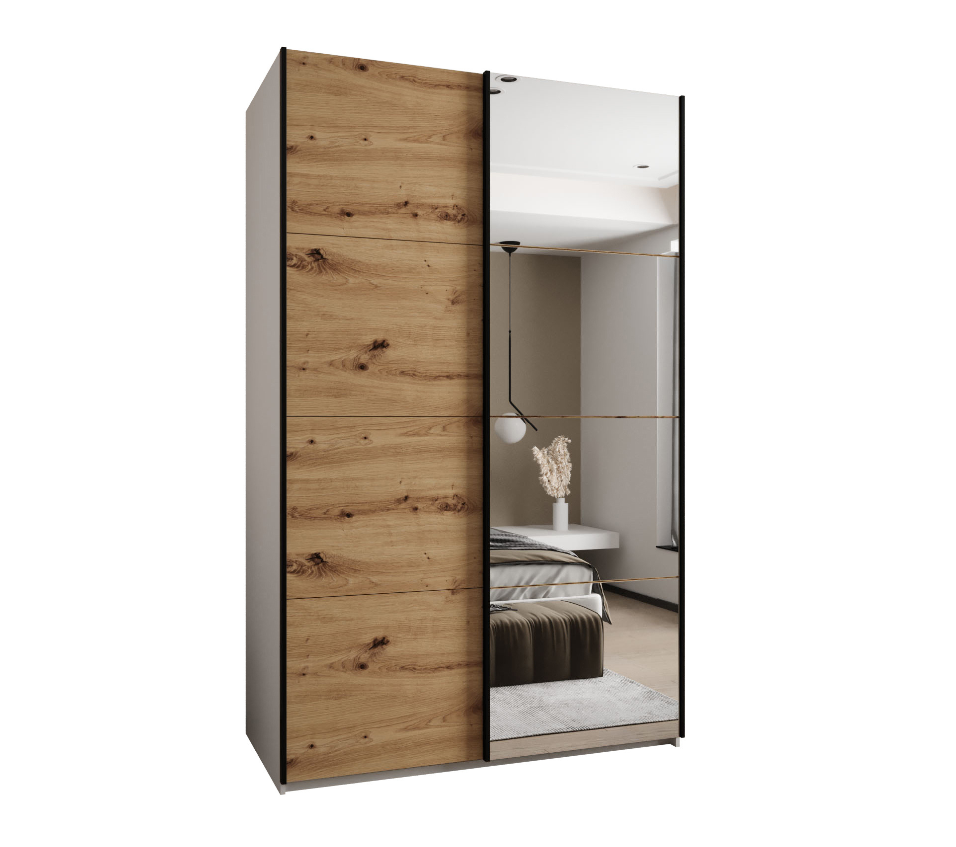 Szafa przesuwna wysoka Lux 3 150 x 64 x 245,5 cm biały + artisan + u. czarny - Abiks Meble