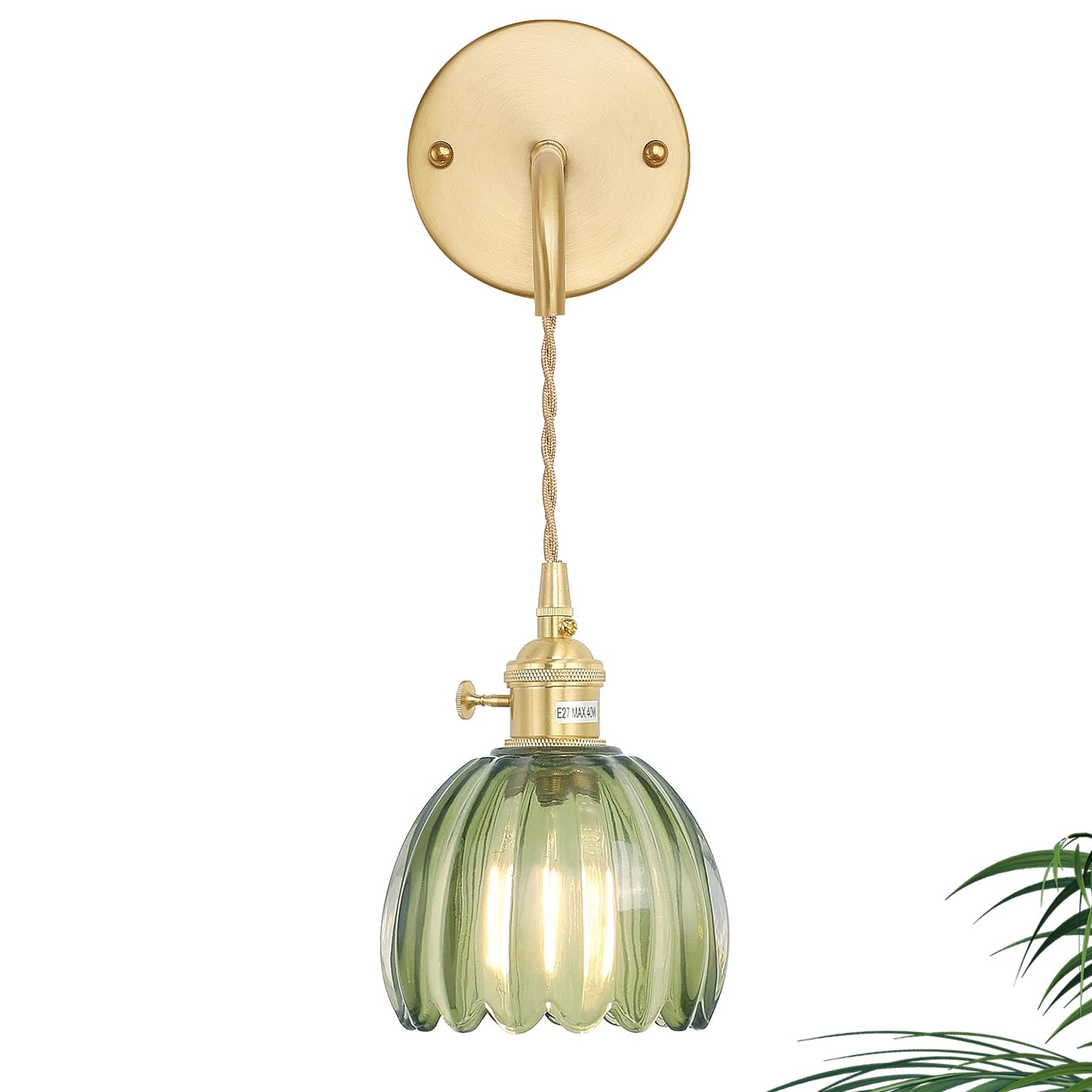 Nowoczesna mosiężna lampa ścienna z zielonym szklanym kloszem regulowany łańcuch cm zawieszenie vintage żarówka w zestawie ciepłe światło