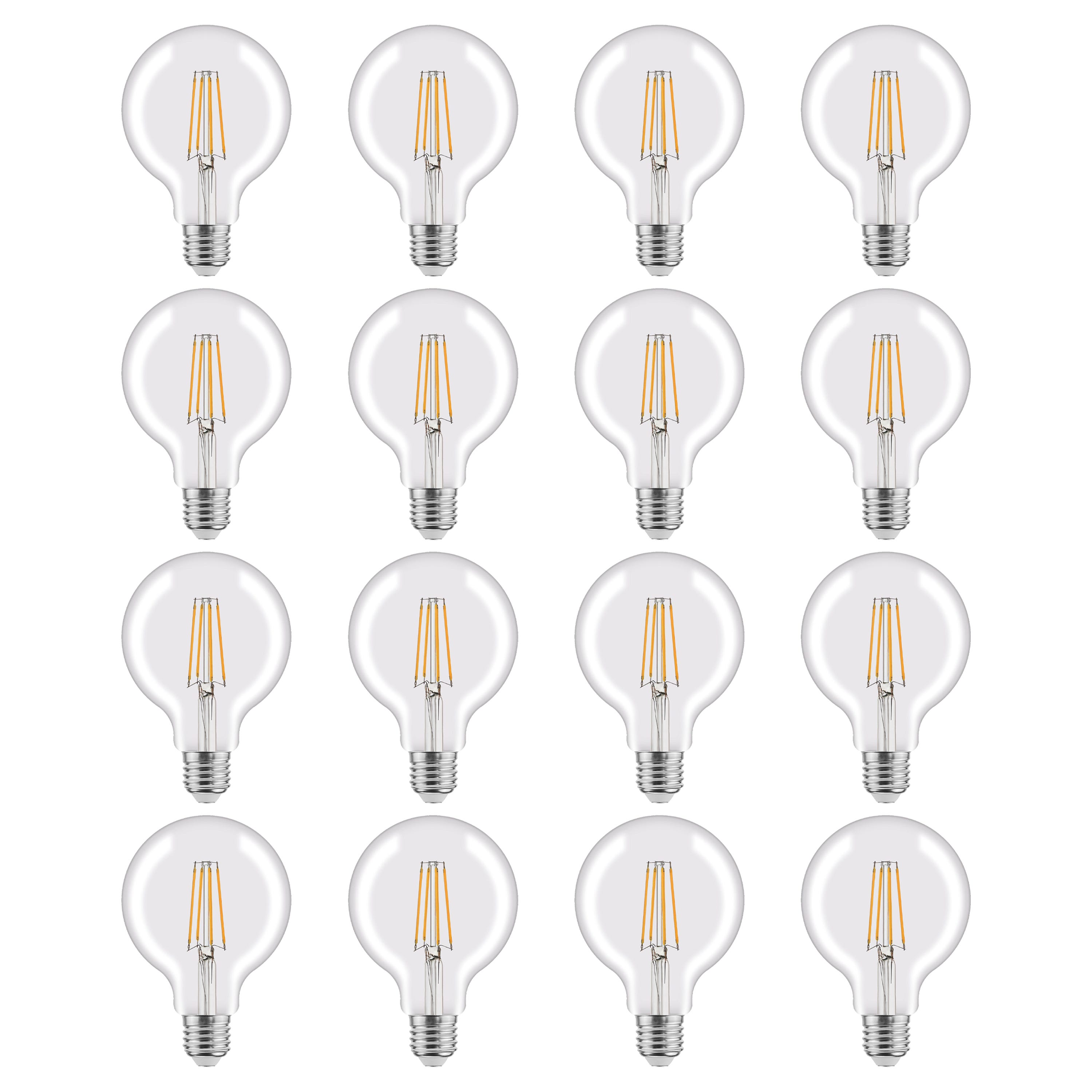 LEXMAN - Zestaw 16 żarówek LED z żarnikiem - E27 - 806LM - 5,9 W, co odpowiada 60 W - Ø 95 mm - 2700 K - Ciepła biel