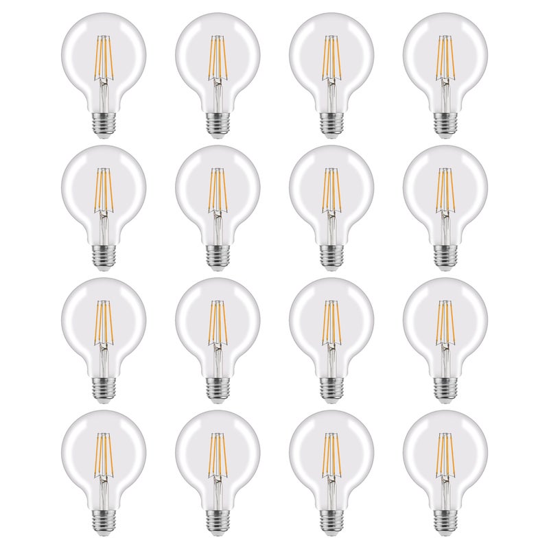 LEXMAN - Zestaw 16 żarówek LED z żarnikiem - E27 - 806LM - 5,9 W, co odpowiada 60 W - Ø 95 mm - 2700 K - Ciepła biel