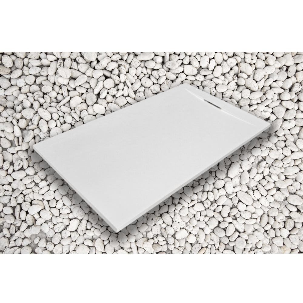 Brodzik Vulcano Line PLUS 80x90 cm w kolorze białym z żywicy i proszku marmurowego z kratką boczną w kolorze MARMORESINA - FRASCIO
