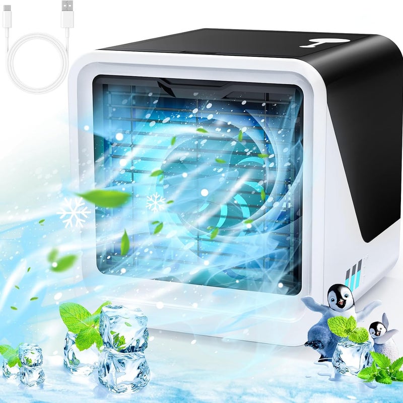 Przenośny klimatyzator 3 w 1, cichy wentylator, 3 prędkości, USB, bez spalin, do domu/na kemping