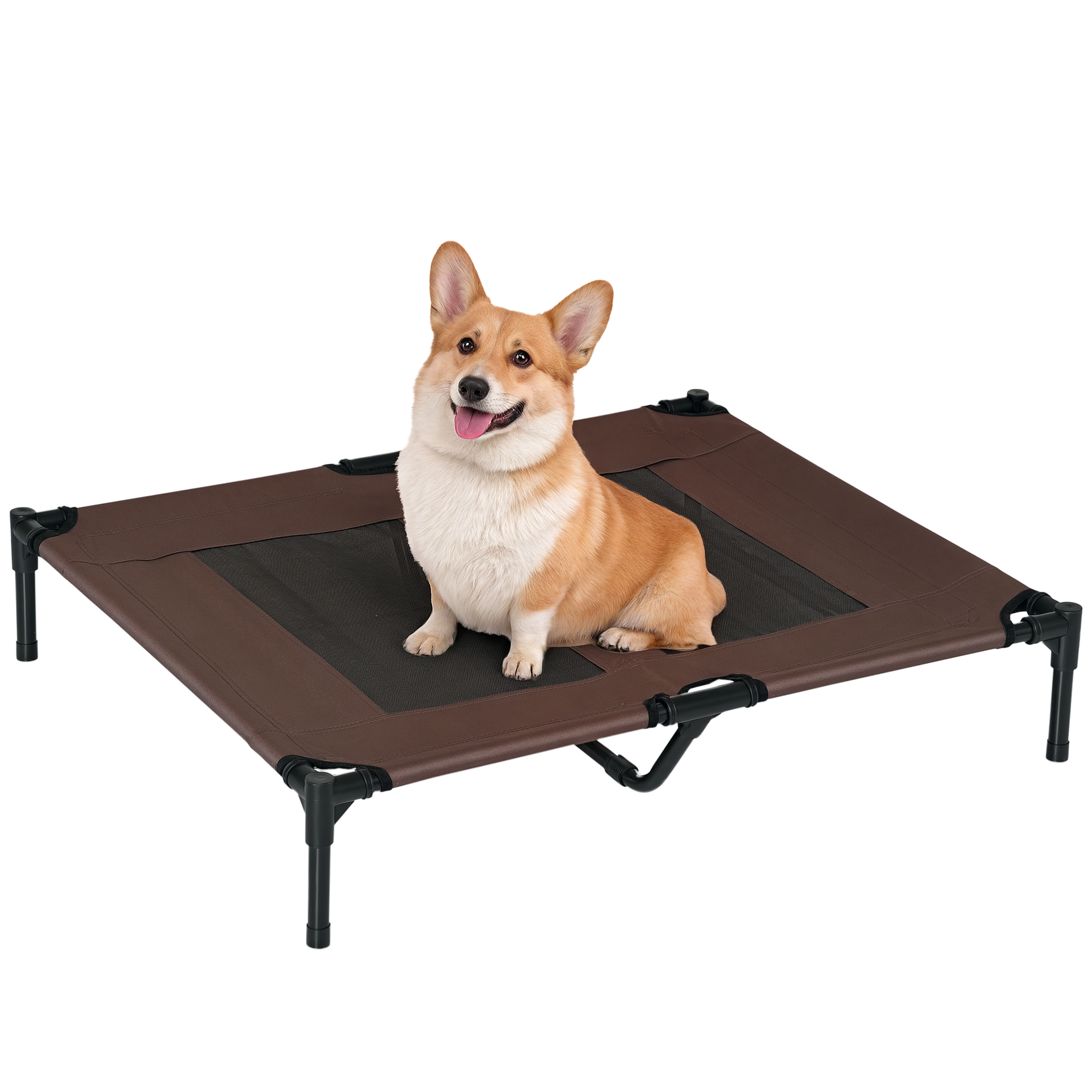 Duży Raised legowisko dla psa Cat Elevated Lifted Cooling Portable Camping Basket zewnętrzny wewnętrzny siatka zwierzę Cot metalowa rama brązowy