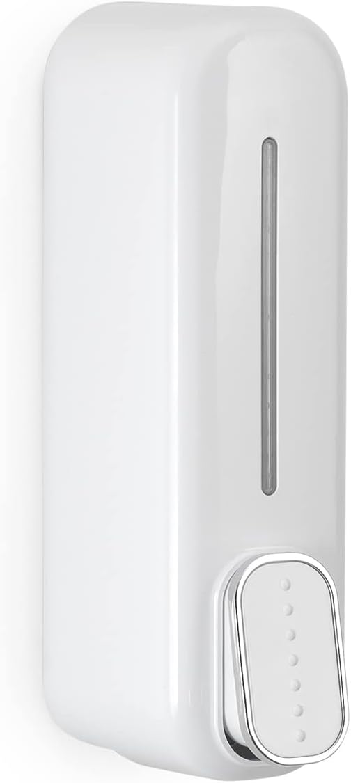 Dozownik mydła i płynu do dezynfekcji rąk 350 ml, biały, wymiary 21 x 6 x 7 cm i waga