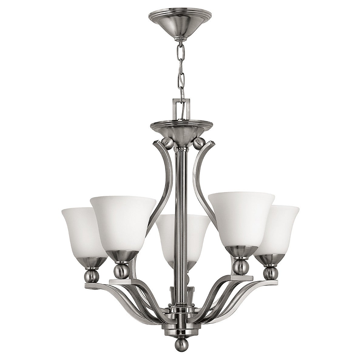 Suspension Bolla, Nickel brossé et verre, 5 ampoules