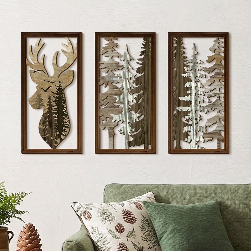 Zestaw 3 elementów sztuki ściennej – Dekoracja ścienna – Rzeźbione wyroby rzemieślnicze – Dekoracyjna sztuka ścienna 3D (40 x 20 cm)