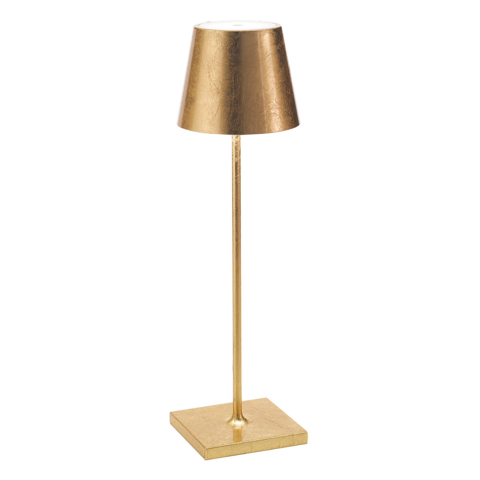 Lampa stołowa LED Zafferano Poldina Pro Gold Leaf, ładowalna i ściemnialna, z czasem pracy na baterii do 12 godzin