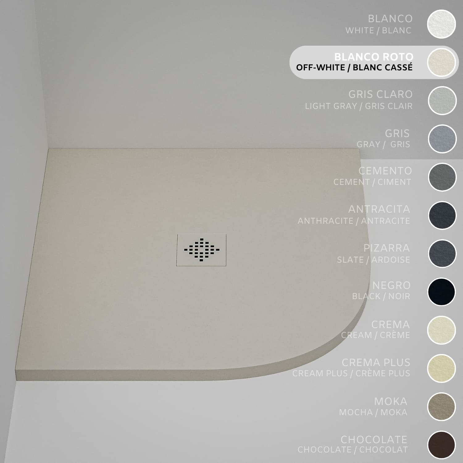 Brodzik półokrągły SOULHOME Żywica i Konglomerat Mineralny Antypoślizgowy 80x80 cm Brudna Biel - Kratka ten sam kolor