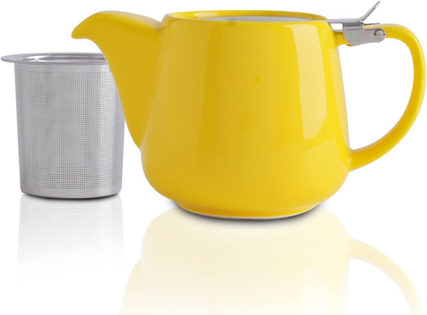 Porcelanowy czajniczek z pokrywką i wyjmowanym zaparzaczem - 1200 ml Ceramiczny czajniczek do herbaty kwitnącej (żółty)