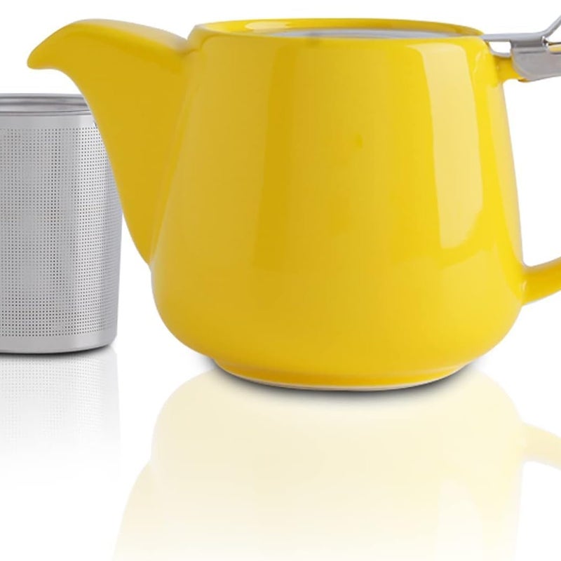 Porcelanowy czajniczek z pokrywką i wyjmowanym zaparzaczem - 1200 ml Ceramiczny czajniczek do herbaty kwitnącej (żółty)
