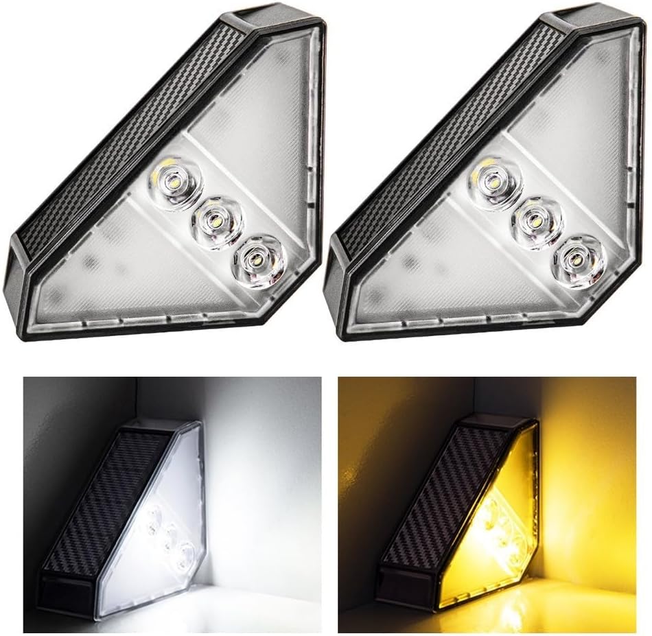 Dwie zewnętrzne lampy solarne LED do schodów, odpowiednie do stosowania na schodach, werandach, dziedzińcach i tarasach (białe światło)