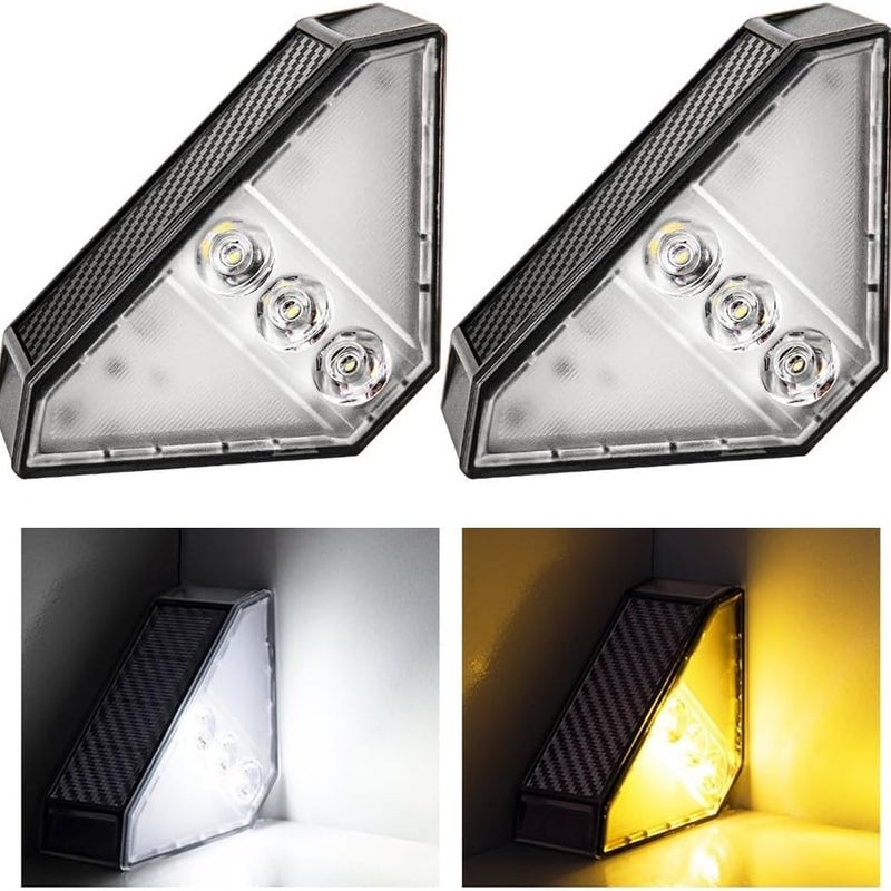 Dwie zewnętrzne lampy solarne LED do schodów, odpowiednie do stosowania na schodach, werandach, dziedzińcach i tarasach (białe światło)