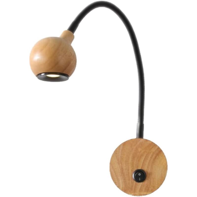 Drewniana lampa ścienna z włącznikiem, lampa LED do czytania, oświetlenie sypialni, lampa ścienna 3000K