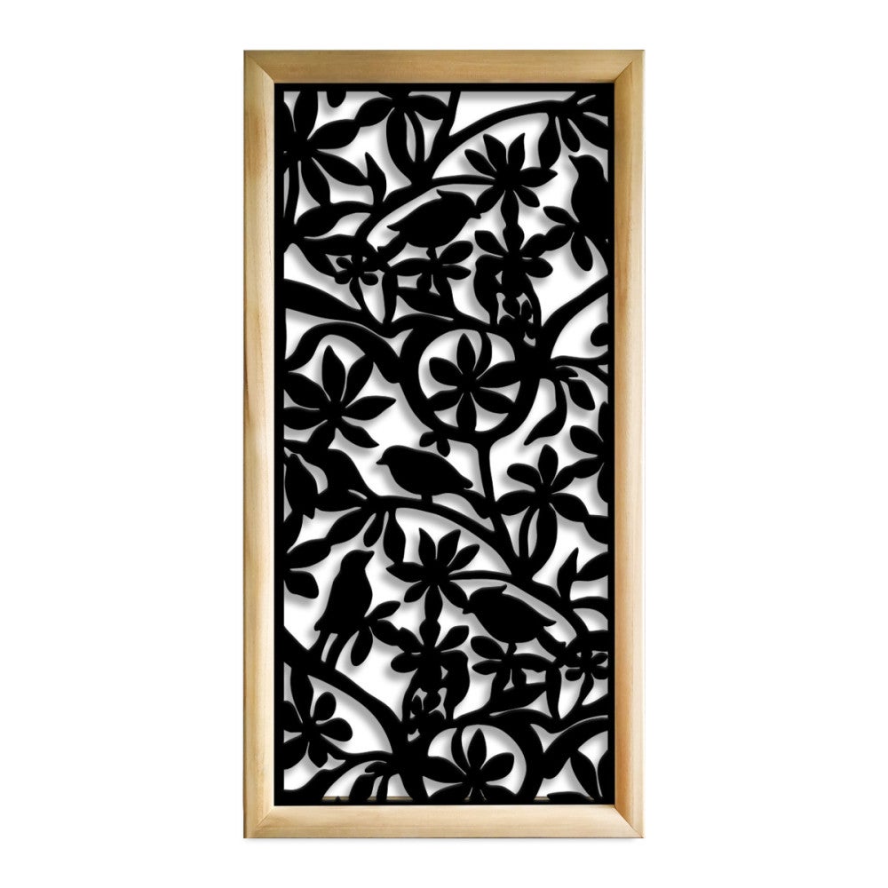 BIRDS - Prostokątne moduły dekoracyjne z drewna i PVC - Rozmiar 73x148 cm - Grubość 64 mm - Kolor wewnętrzny CZARNY