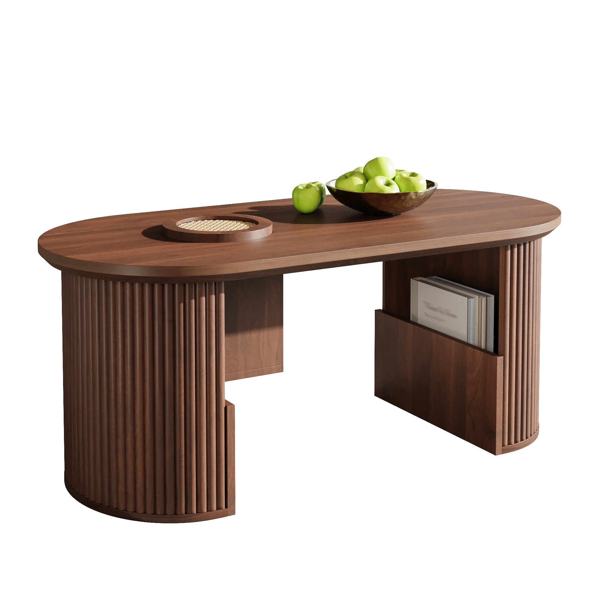 Nowoczesny stolik kawowy w stylu retro, orzechowy stolik kawowy z pionową fakturą, wymiary: 105 cm (długość) x 50 cm (szerokość) x 46,5 cm (wysokość).