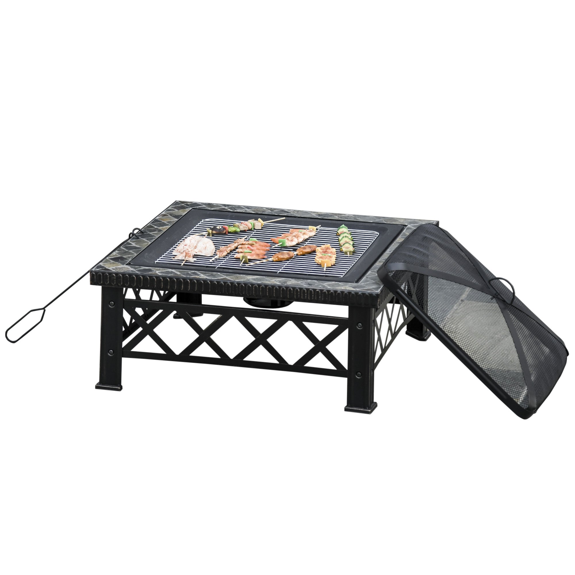 Palenisko/łazienka 3 w 1 z ekranem przeciwiskrowym, czarny grill 76x76x47 cm