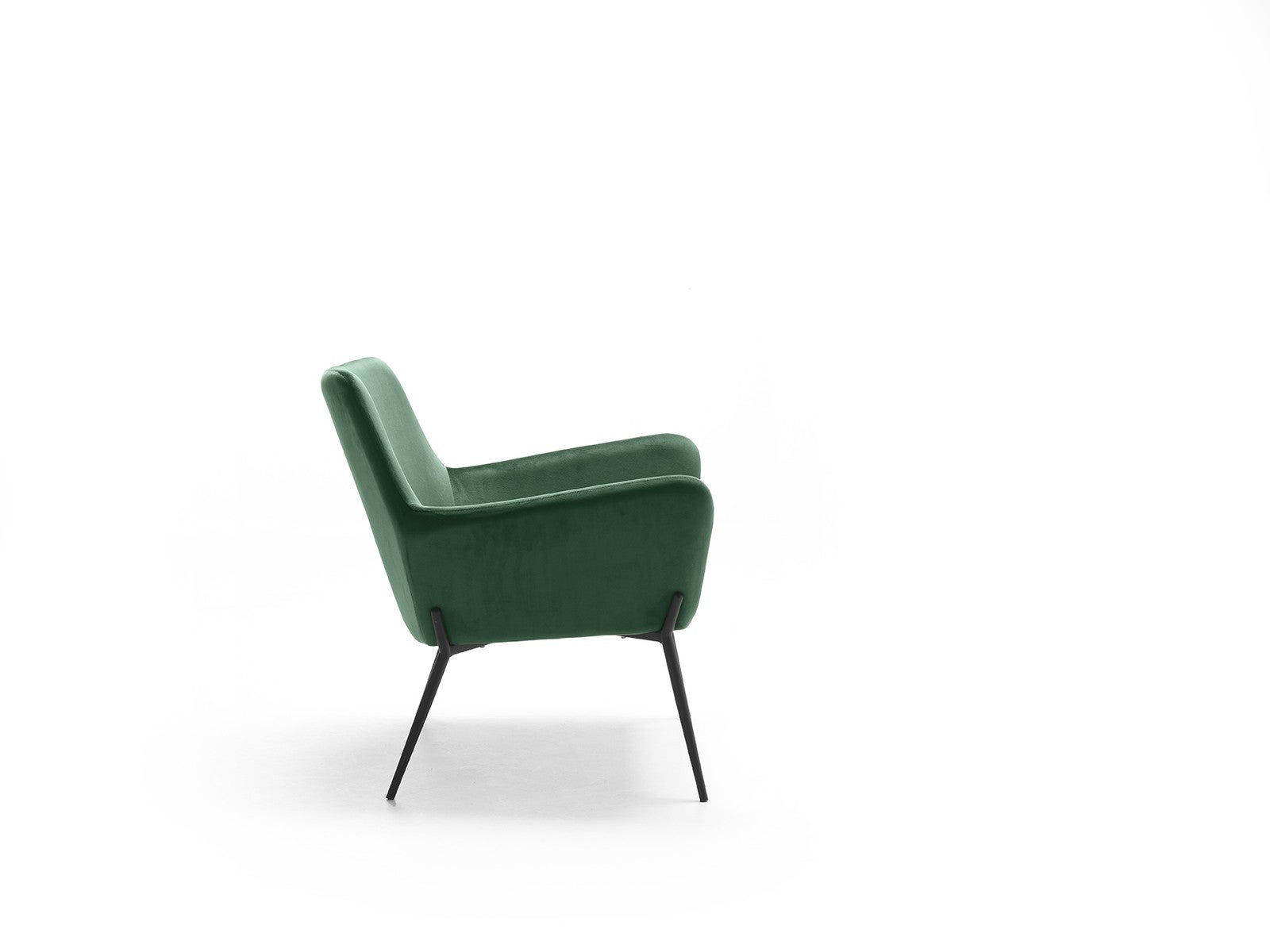 Poltrona - Gin en Velours avec Assise en Mousse Polyuréthane et Ouate, Structure en Métal - Couleur Vert Pétrole et Pieds Noirs - 54cm x 71.5cm x 70cm