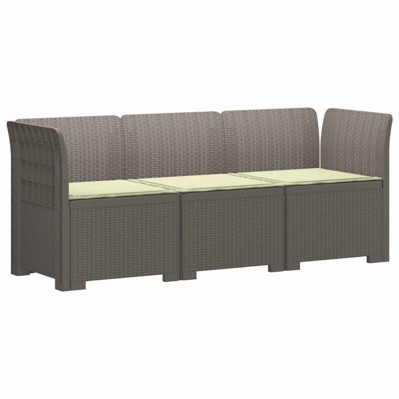 Sofa Ogrodowa Modułowa 3-Osobowa Plastikowa Szara z Poduszkami na Taras