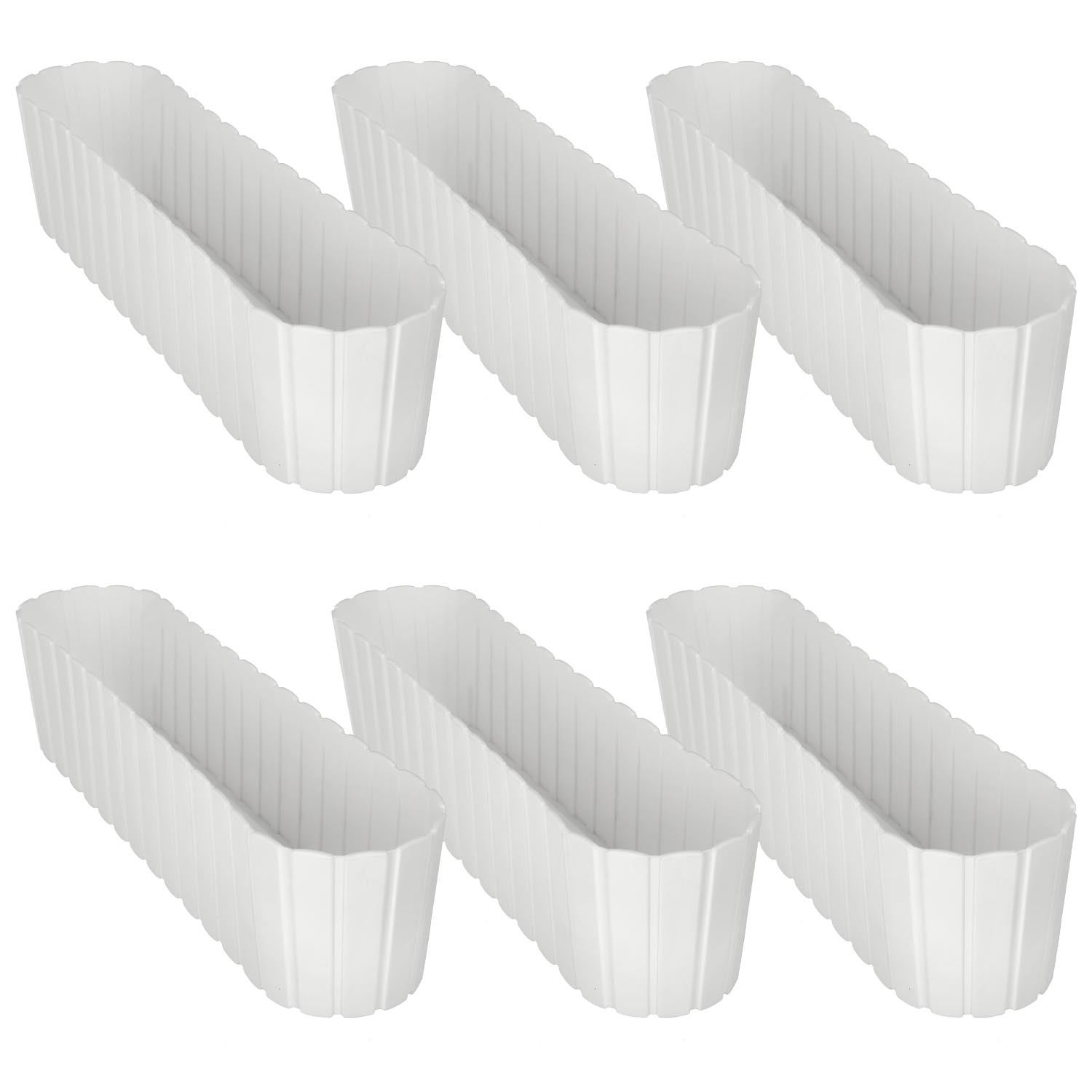 6 szt. Doniczka Skrzynka Balkonowa - 60 x 14 x 13 cm - Skrzynia Plastikowa na Kwiatki - Donica Owalna na Balkon - Rustykalna - Biały KOTARBAU