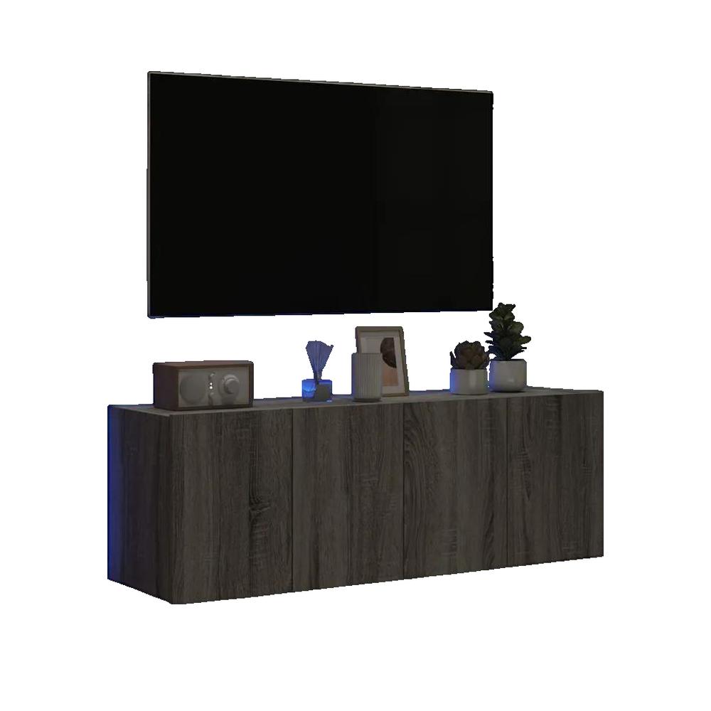 Wisząca szafka RTV vidaXL z oświetleniem LED i 2 przegrodami 60x35x41 cm szary