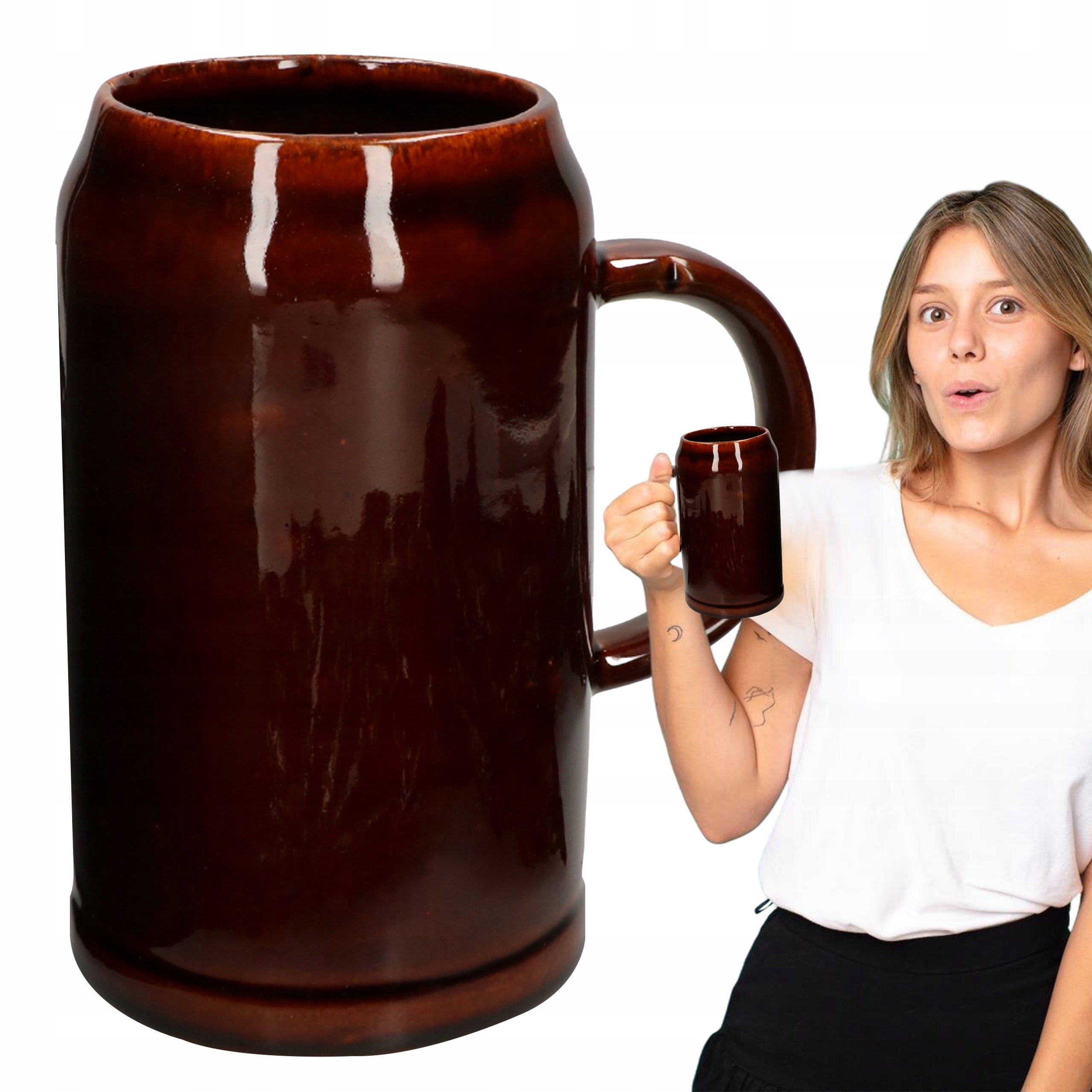 KUFEL DO PIWA KUBEK KAMIONKOWY CERAMICZNY RETRO 1000ML NA PIWO WINO BRĄZOWY KOTARBAU