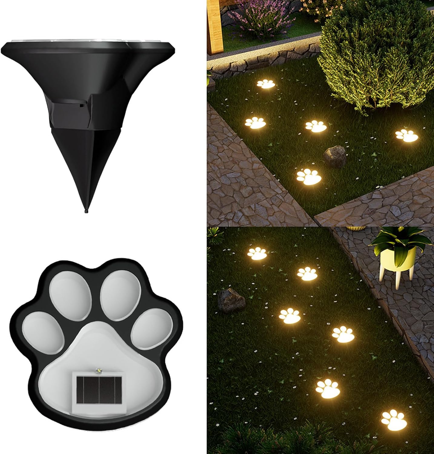 Zestaw 4 lamp solarnych LED w kształcie łapek psa, do trawników i podjazdów, wodoodporne lampy solarne do użytku na zewnątrz
