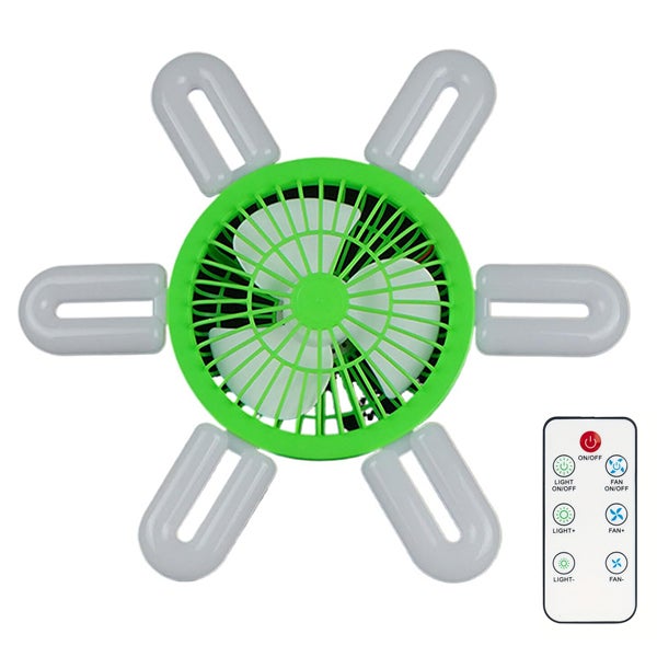 Wentylator Sufitowy LED E27 – Mały Składany Wentylator Sufitowy, Niski Poziom Hałasu, Białe Światło, Sterowanie Pilotem, do Sypialni, Kuchni - 41CM