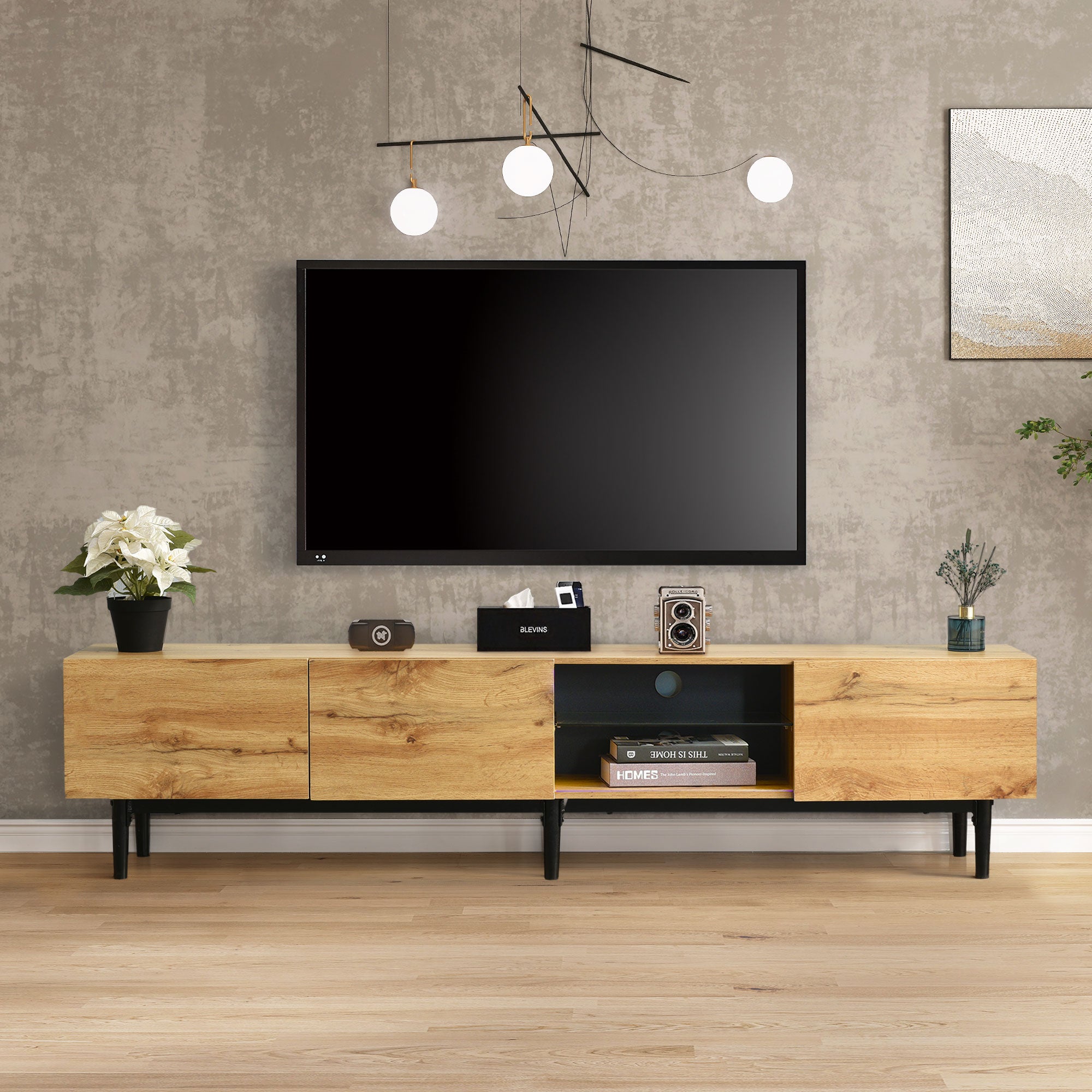 Szafa TV z laserowaniem drewnianym, 7 LED kolorów, 175x31x41 cm, MDF, 50 kg