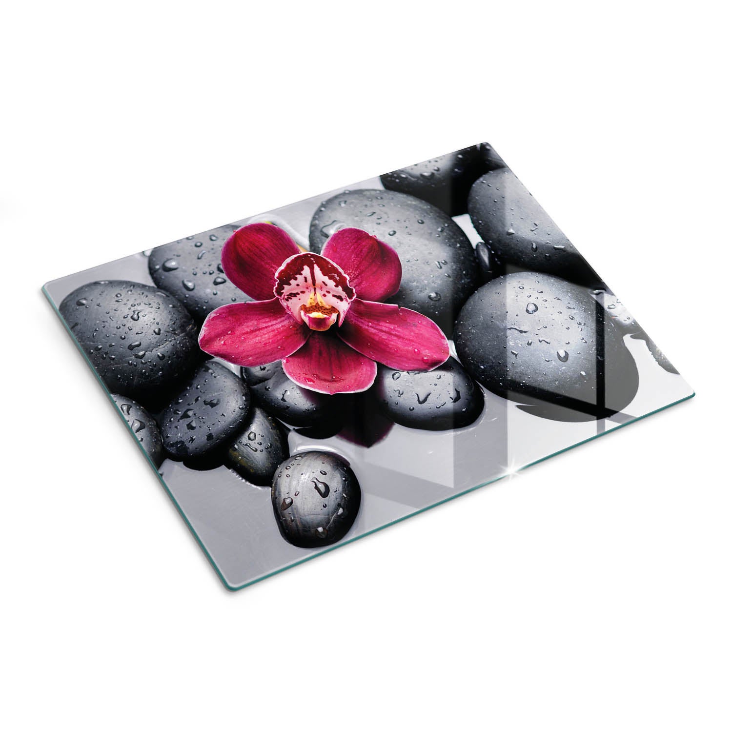 Designerska deska do kuchni z hartowanego szkła i nadrukiem - Orchidea Kamienie - 30x40 - Tulup