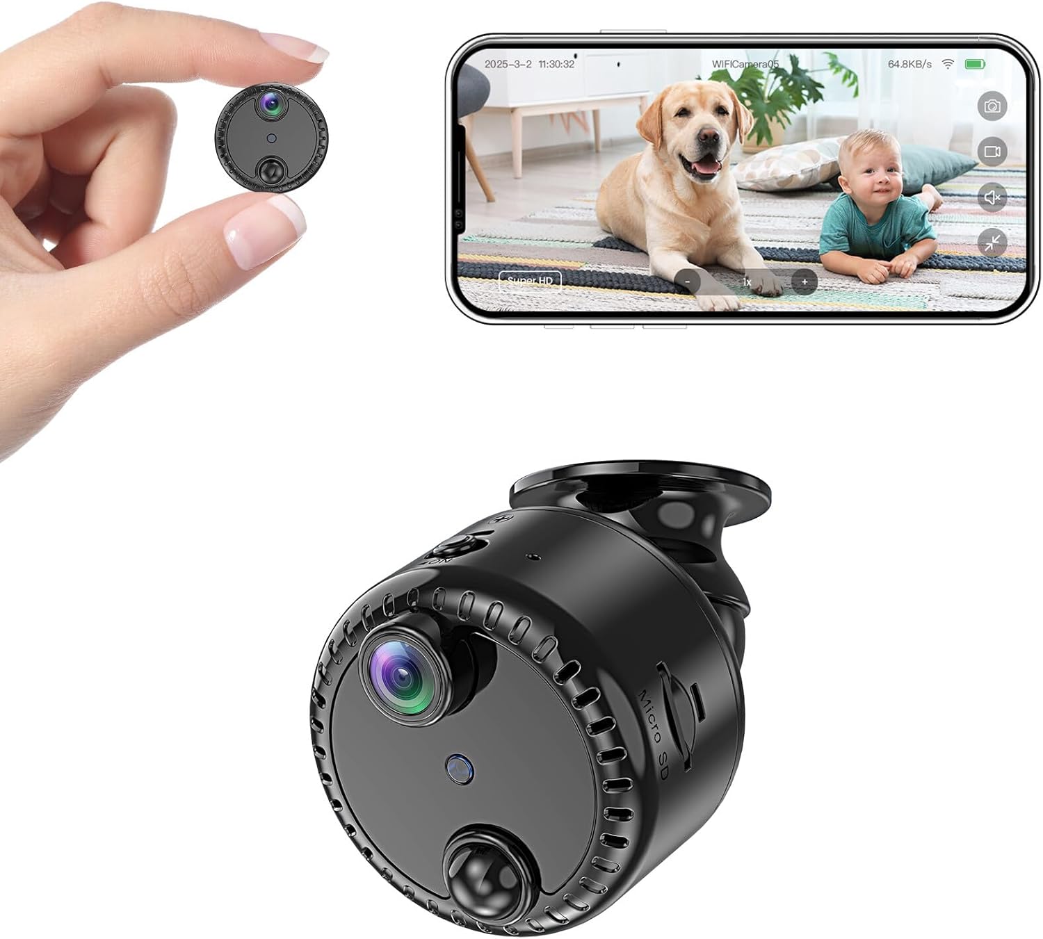 Miniaturowa ukryta kamera szpiegowska 4K, bezprzewodowe Wi-Fi, mała, przenośna kamera do użytku wewnątrz pomieszczeń z czasem czuwania do 100 dni