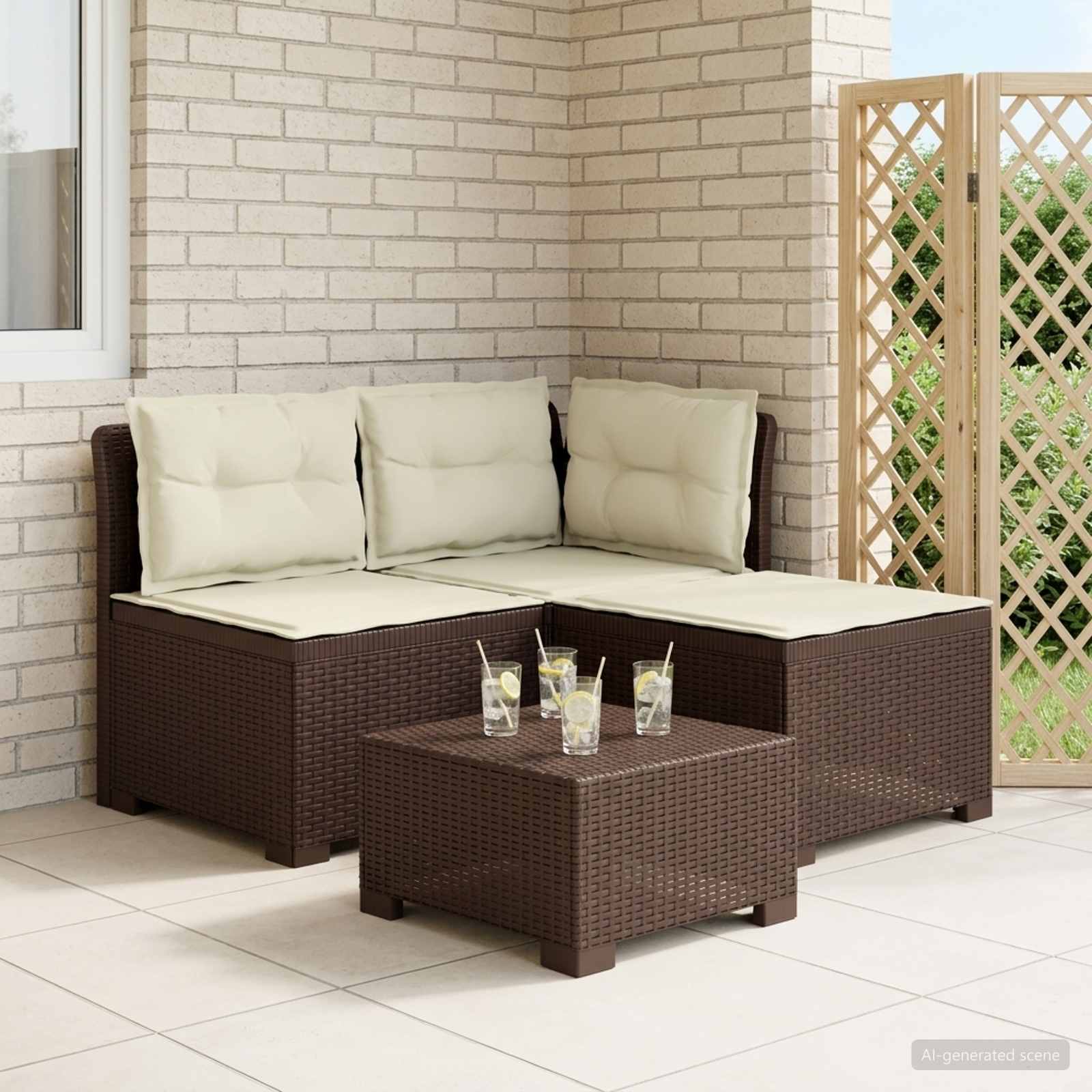Sofa ogrodowa 3-osobowa z poduszkami w rattanowym wyglądzie PP vidaXL