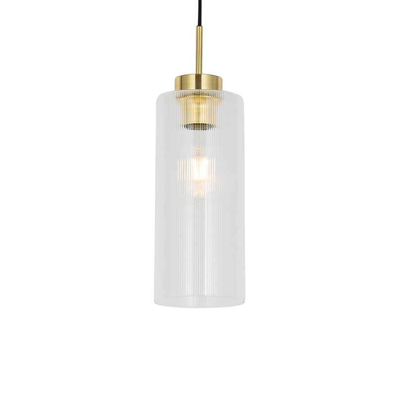 Qazqa artdeco lampa wisząca z kloszem (1 punkt) - Laura - gold, okrągły, max. 40w, kompatybilny z żarówką LED, e27, 12cm