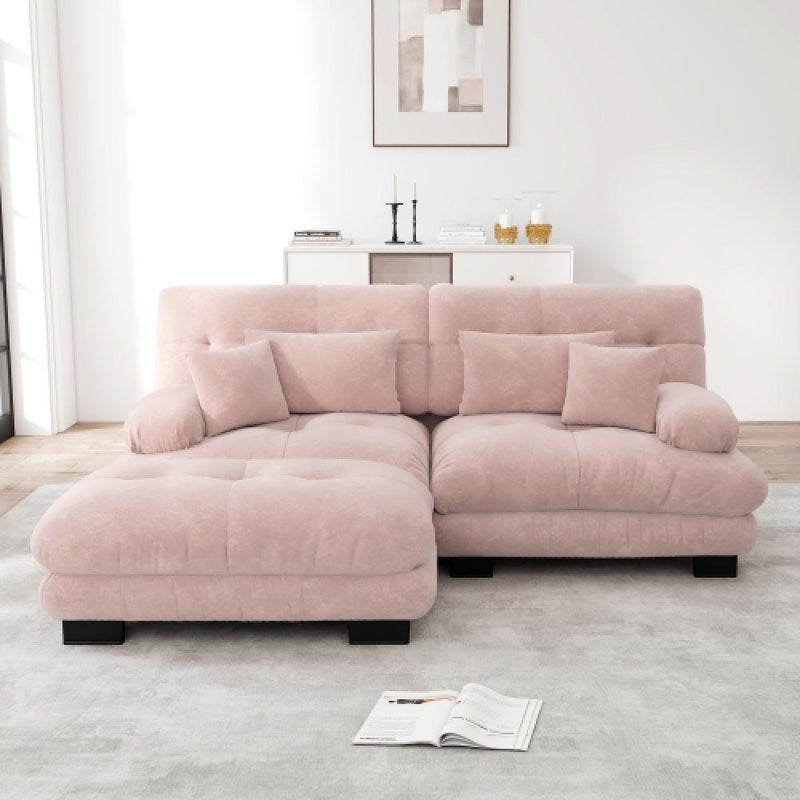 Narożna sofa Cloud do salonu, podwójna sofa z tkaniny szenilowej z 2 poduszkami lędźwiowymi i 2 poduszkami dekoracyjnymi, rama z litego drewna