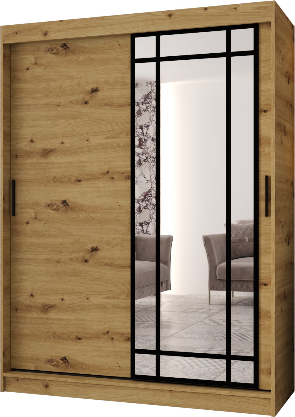 Szafa przesuwna z lustrem ALMERIA 150 x 62 x 200 artisan + u. czarny