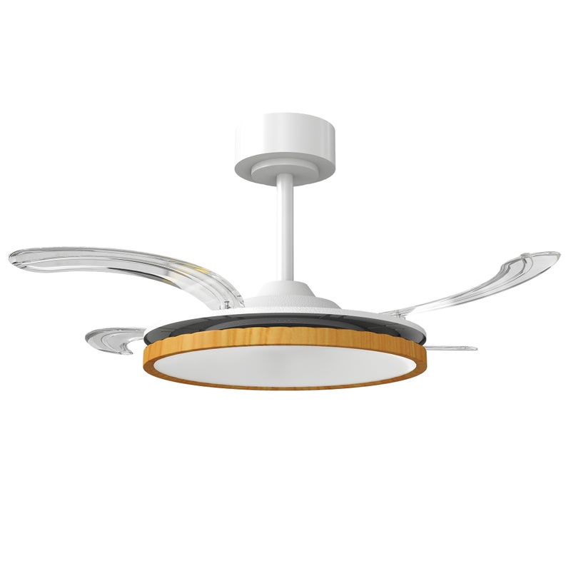Wentylator sufitowy z oświetleniem LED, silnik prądu stałego 80 W, pilot z funkcją rewersu, 6 prędkości, timer, Ø95 cm, kolor naturalny