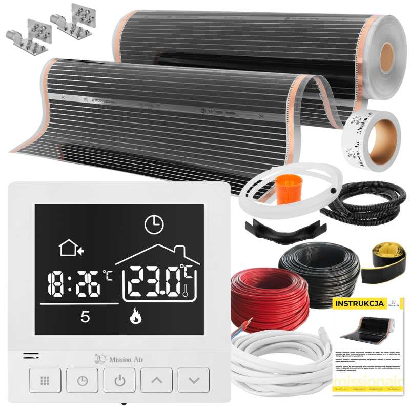Zestaw folii grzewczych na podczerwień IR SILVER 160W 4m²,szer.100cm + Taurus Biały