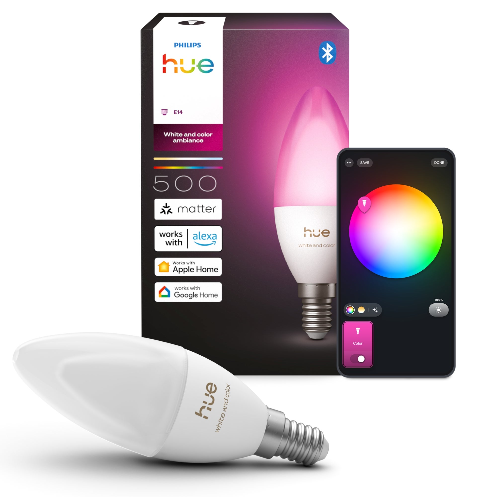 Żarówka LED E14 Świeczka B39 3.7 W = 40 W 500 lm CCT + RGB SMART Inteligentna Bluetooth ZigBee White and Color Ambiance Philips HUE