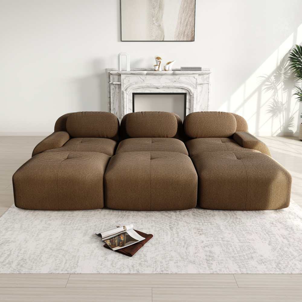 Modułowa sofa 3-osobowa z 3 pufami, dostarczana w stanie rozmontowanym, przyjazna dla zwierząt, szerokie podłokietniki, pianka 32D