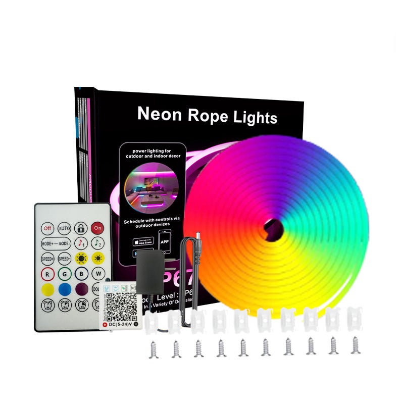 Kolorowa taśma neonowa z inteligentnym pilotem, silikonowa taśma świetlna RGB DIY, 15 metrów - 60 świateł