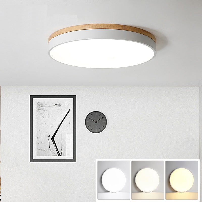 Lampa sufitowa LED, nowoczesna okrągła lampa sufitowa z drewna 24 W, 3 temperatury barwowe, do salonu, sypialni, kuchni, korytarza, jadalni, 30 cm, bi