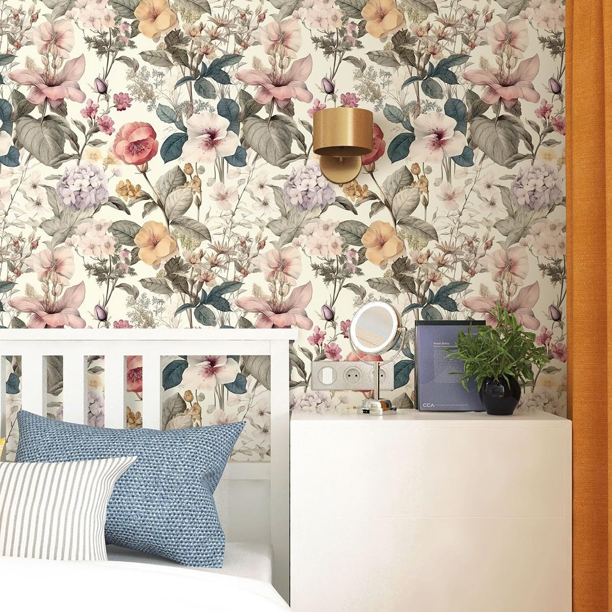 Tapeta w kwiaty w stylu vintage – Tapeta dekoracyjna do sypialni i salonów – Tapeta winylowa samoprzylepna (43 x 300 cm)