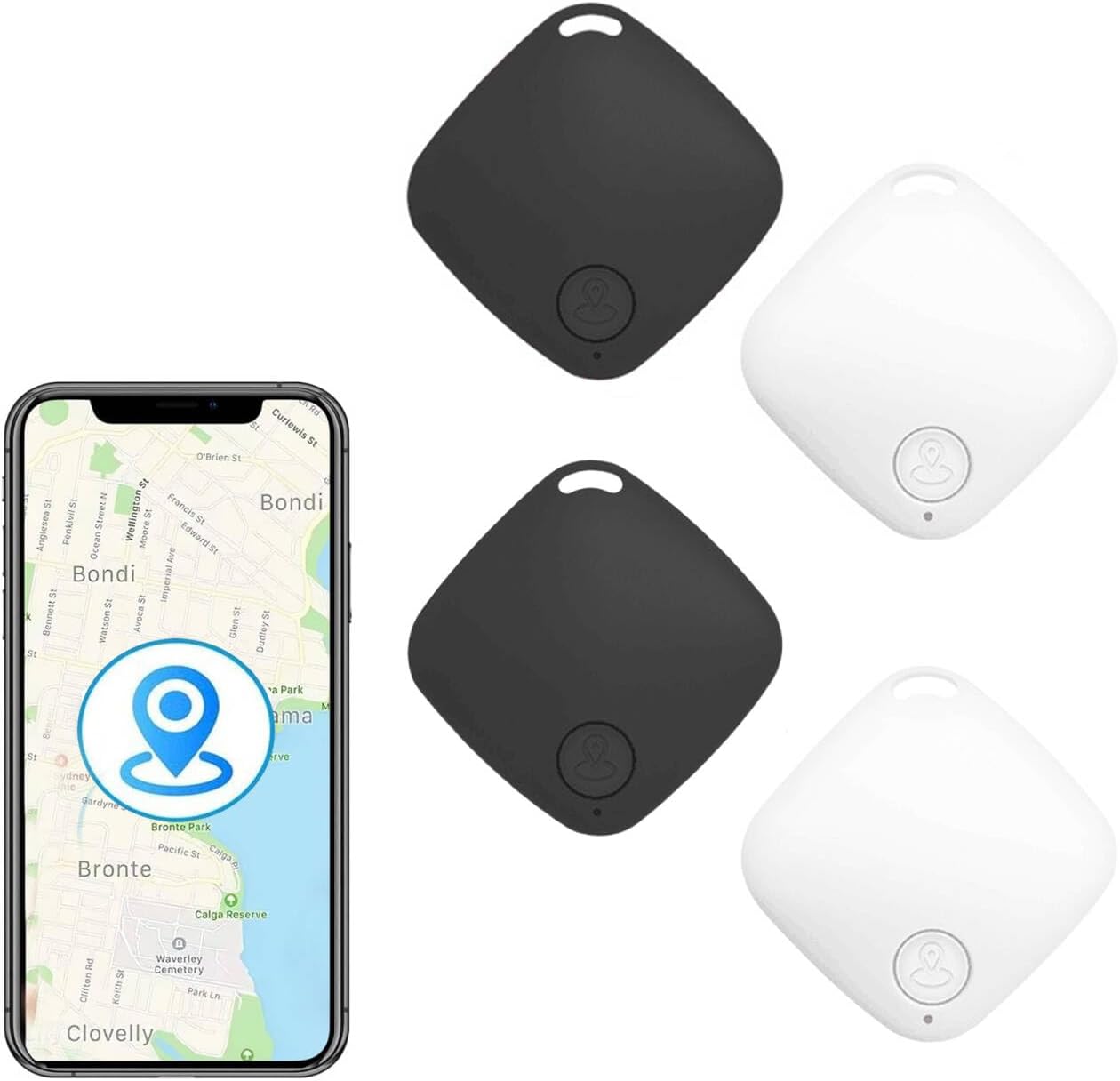 Zestaw 4 lokalizatorów Bluetooth - inteligentne znaczniki śledzące z alarmem zabezpieczającym przed zgubieniem przedmiotów, kompatybilne z system