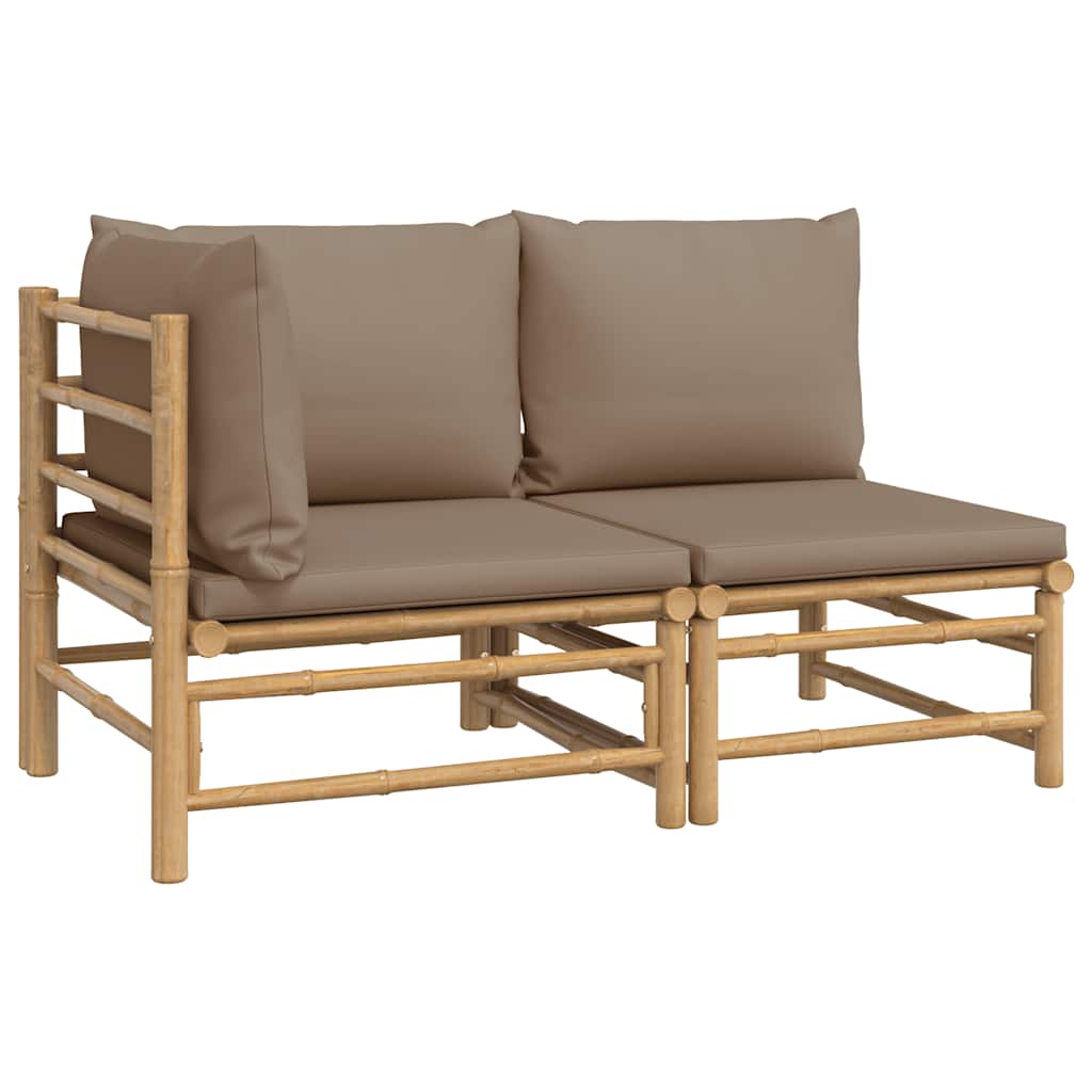 Sofa Ogrodowa Modułowa 2-Osobowa Bambusowa z Brązowymi Poduszkami na Taras