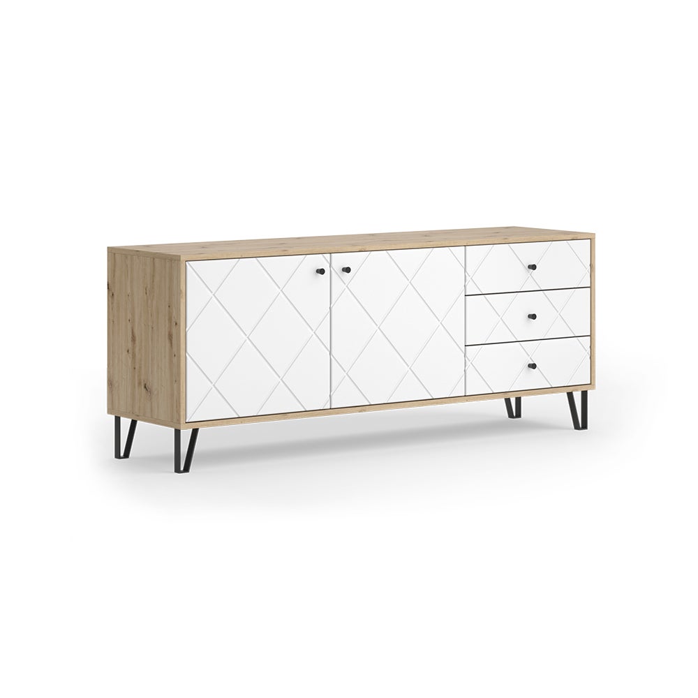Vicco Lowboard Nizza, Dąb rzemieślniczy, 150.2 x 60.2 cm z 3 szufladami i 2 drzwiami