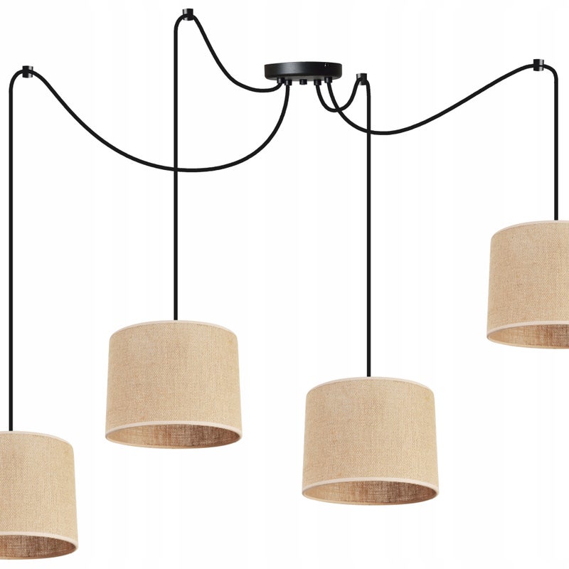Lampa sufitowa wisząca Light Home LH Spider Juta 4x E27 abażur cylindryczny beżowy nowoczesna