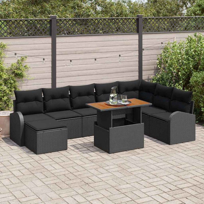 Zestaw Sof na Ogród z przechowywaniem 9 pcs Czarny Polirattan vidaXL