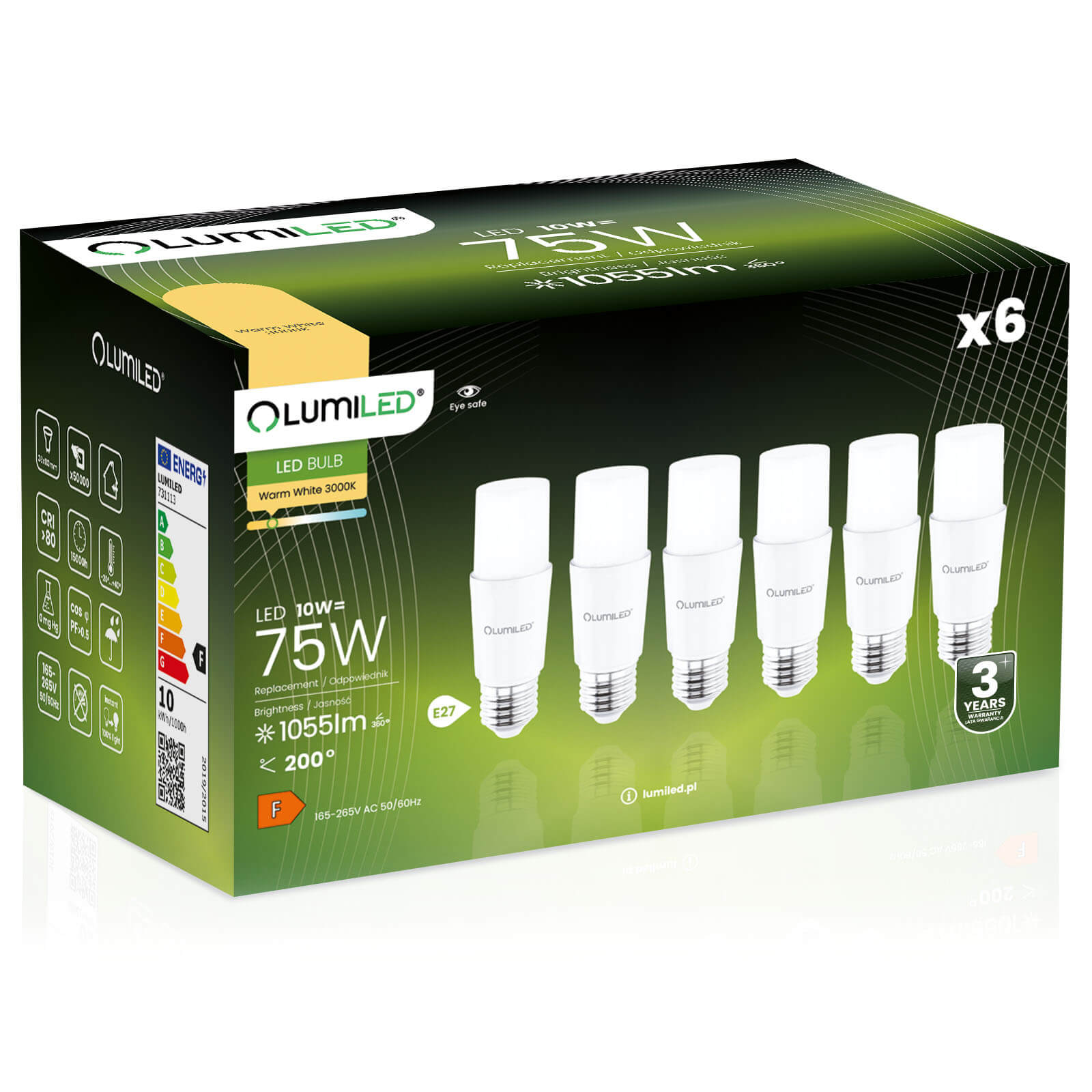 6x Żarówka Lumiled LED E27 Tubularna T37 10W = 75W 1055lm 3000K Ciepła 200st