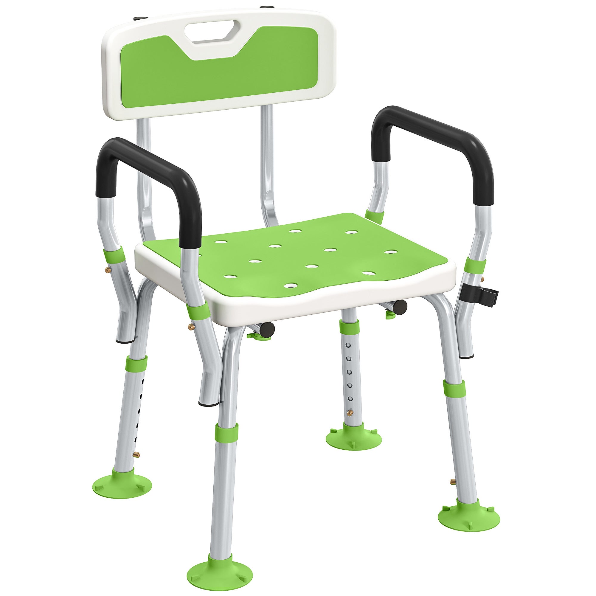 Taboret prysznicowy, ergonomiczne krzesło prysznicowe, regulowana wysokość, antypoślizgowe nóżki, 56,5 x 53,5 x 87 cm, biało-zielony