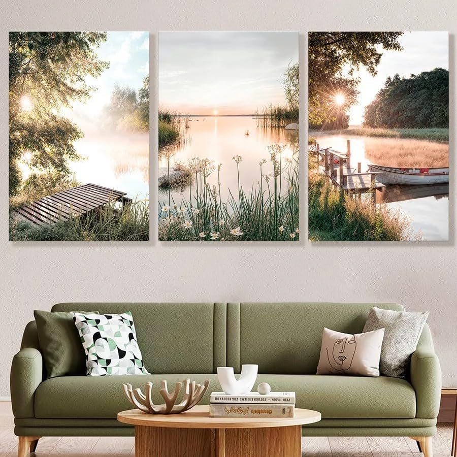 Zestaw 3 plakatów ściennych: Minimalistyczna dekoracja o tematyce przyrodniczej do salonu, sypialni lub biura, Wydruki bez ram (21 x 30 cm)