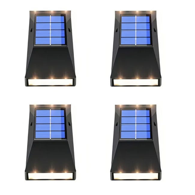 Cztery solarne lampy ścienne, ciepłe białe światło do oświetlenia ogrodu, wodoodporne, chłodne białe światło, wysoka jakość.